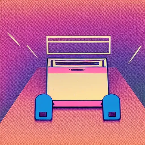 Prompt: flat synthwave illustration of a printer floating in space