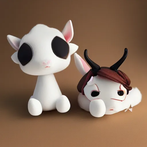 Image similar to cute fumo plush of a goat girl with horns, anime girl, artstation, vray