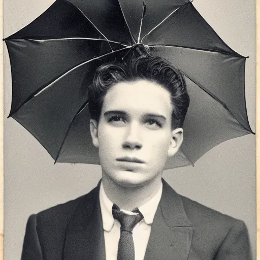 Prompt: photo of a young man holding an umbrella