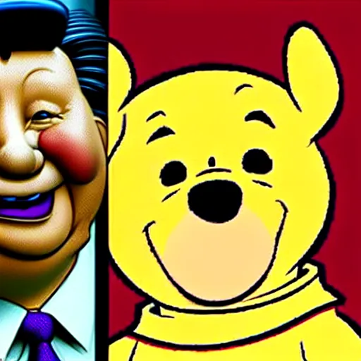 Image similar to Winnie the Pooh with the face of Xi Jinping, cartoon, caricature