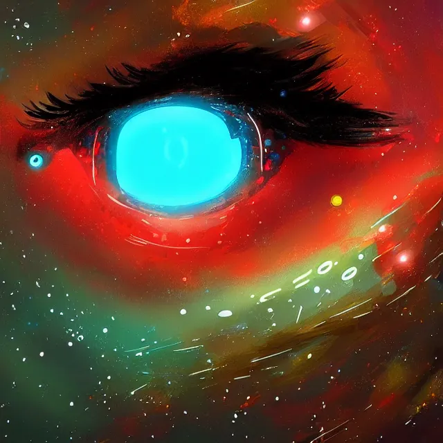 Prompt: a galactic neon eyeball, stars, artstation, digital art