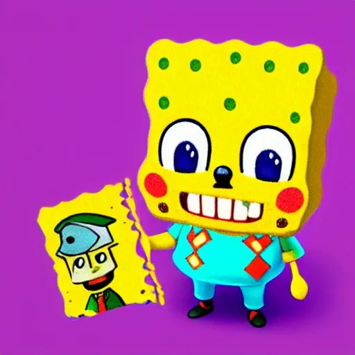 Image similar to spongebob portrait, animal crossing