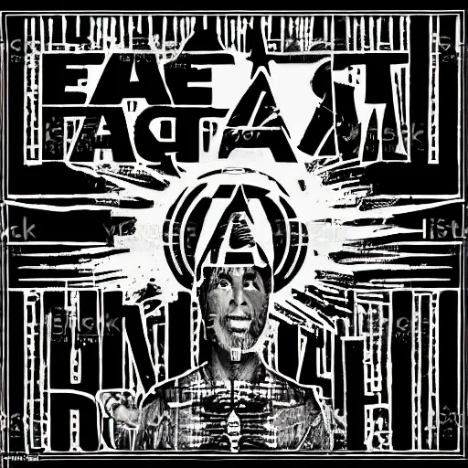 Image similar to rage against the machine, epic, vector art