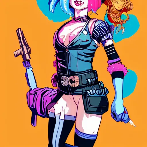 Image similar to julia garner as tank girl as harley quinn as delirium of the endless, the sandman, clean cel shaded vector art. shutterstock. behance hd by lois van baarle, artgerm, helen huang, by makoto shinkai and ilya kuvshinov, rossdraws, illustration