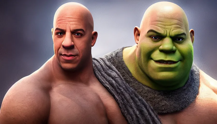 Prompt: Vin Diesel is Shrek, hyperdetailed, artstation, cgsociety, 8k