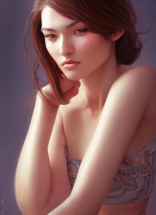 Image similar to photo of a gorgeous young woman in the style of stefan kostic, realistic, sharp focus, 8 k high definition, insanely detailed, intricate, elegant, art by stanley lau and artgerm