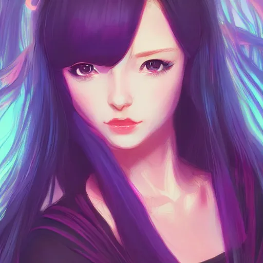 Prompt: portrait, long hair cyber princess, matte print, pastel neon, digital art, cute, digital painting, very very very very elegant, pixiv, by Ilya Kuvshinov and artgerm and Ross Tran, daily deviation, masterpiece portrait, trending on artstation, IAMAG