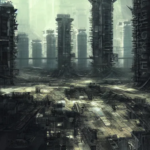 Image similar to dystopian regime concrete megacity, depressing, artstation