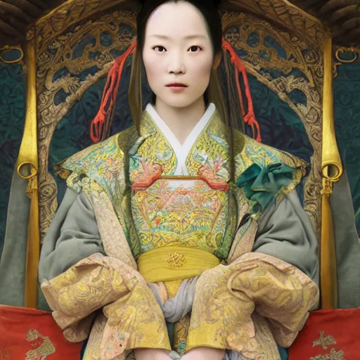 Image similar to a highly detailed portrait of a medieval chinese princess, beautiful detail and color, art by john collier and albert aublet and krenz cushart and artem demura and alphonse mucha, volumetric lighting, octane render, 4 k resolution, matte, sharp focus, illustration, art by jacque - louis david, baroque style