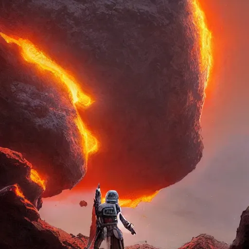 Image similar to a volcanic planet concept art by Doug Chiang, cinematic, realistic painting, high definition, very detailed, extremely high detail, photo realistic, concept art, the Mandalorian concept art style