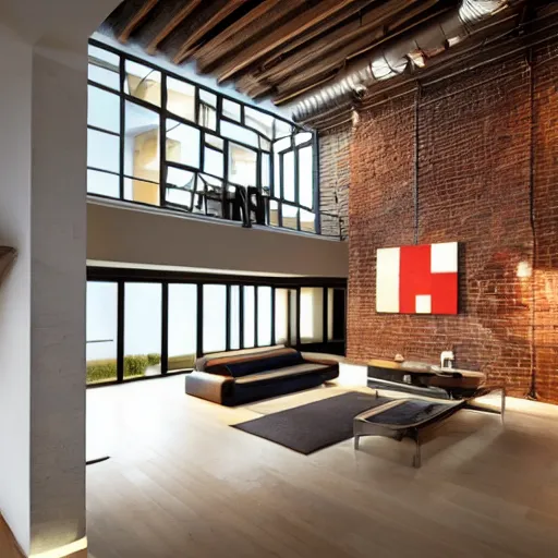 Prompt: mural on the wall of a modern loft, beautiful architecture, popular interior design style, cinematic lighting