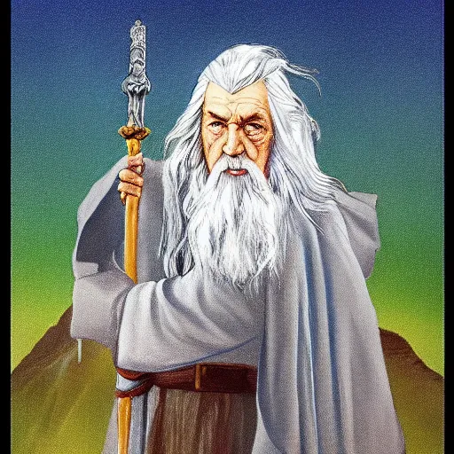 Image similar to gandalf as russian propaganda poster painting