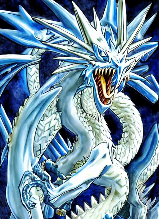 Image similar to blue eyes white dragon card from yu - gi - oh, high detail