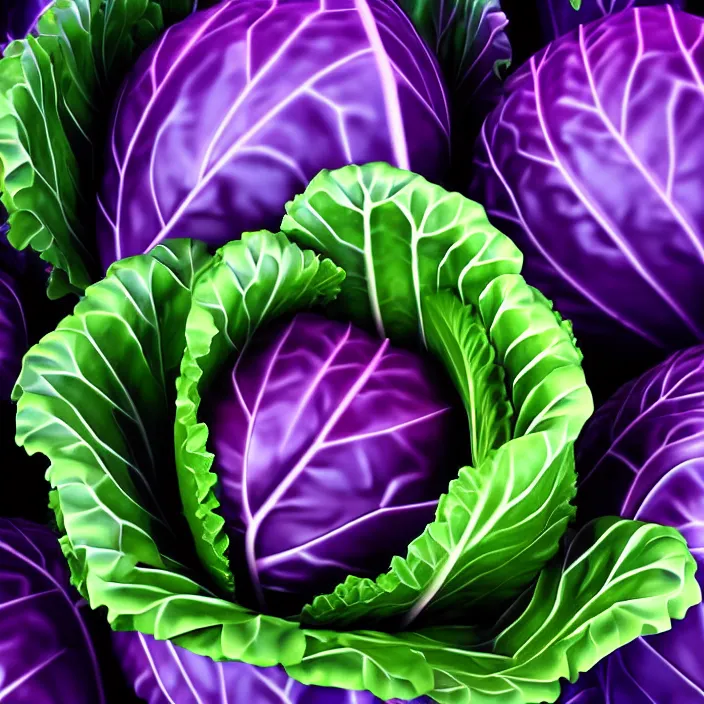 Image similar to high quality 3 d render very cute cabbage! highly detailed, unreal engine cinematic smooth, moody purple light, low angle, uhd 8 k, sharp focus