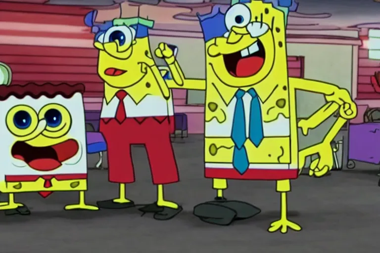 Prompt: Spongebob Squarepants in the airport fight scene from the movie, Avengers: Civil War