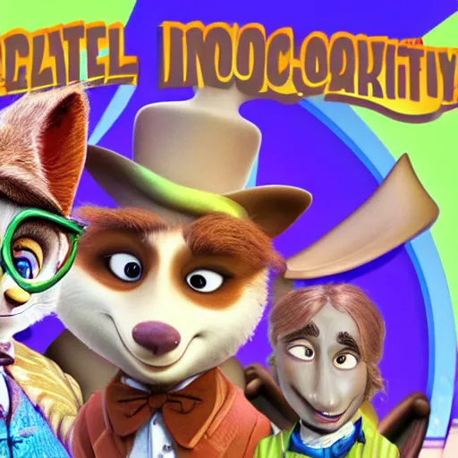 Image similar to willy wonka and the chocolate factory, animated in the style of zootopia