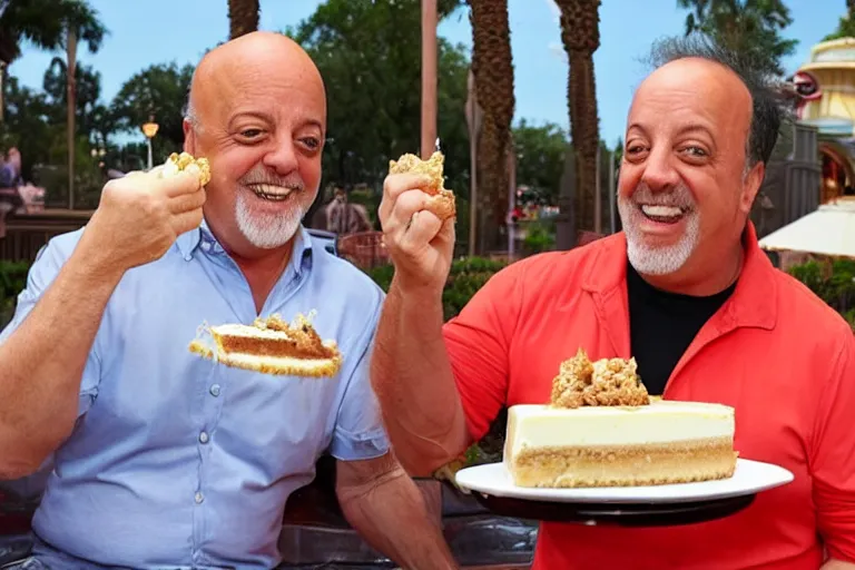 Prompt: billy joel eating cheesecake at disney world