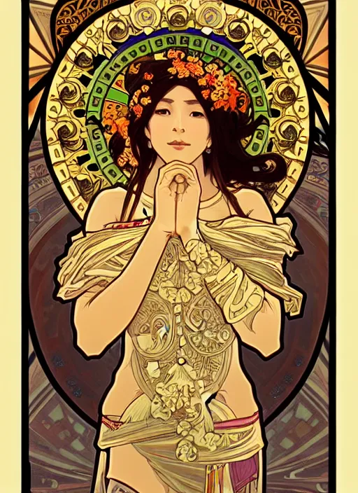 Prompt: wide angle shot inca calender stone carvings intricate elegant highly detailed centered digital painting artstation concept art, alphonse mucha, james jean