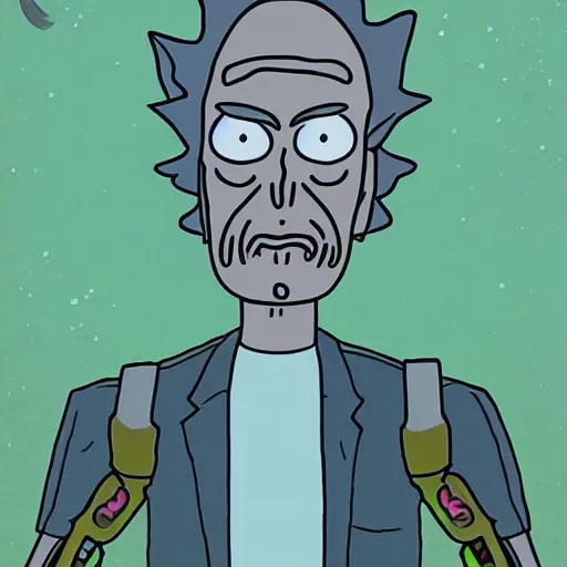 Image similar to portrait of alien rick holding a cybernetic rifle, rick and morty forever and forever a hundred years! g