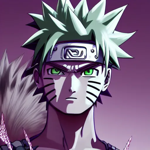 Image similar to close up of a naruto in smooth purple ninja uniform, blue spiked hair, muscular, intense, dramatic pose body of an ultrafine hyperdetailed illustration by kim jung gi, irakli nadar, intricate linework, sharp focus, bright colors, octopath traveler, final fantasy, unreal engine 5, global illumination, radiant light.