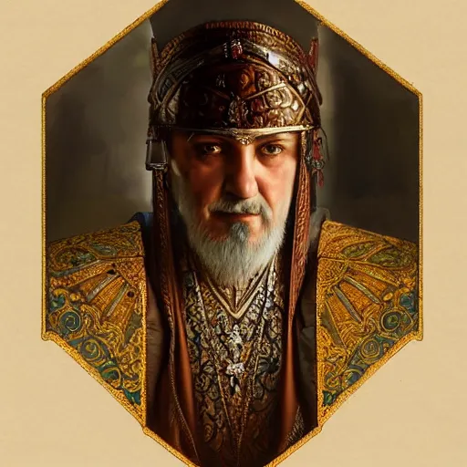 Prompt: ceren sungur portrait of ottoman sultan gog, female, clear face, symetrical, masculine, full body, 4 k, fantasy, intricate, elegant, highly detailed, digital painting, artstation, concept art, matte, sharp focus, illustration, art by artgerm and greg rutkowski and alphonse mucha