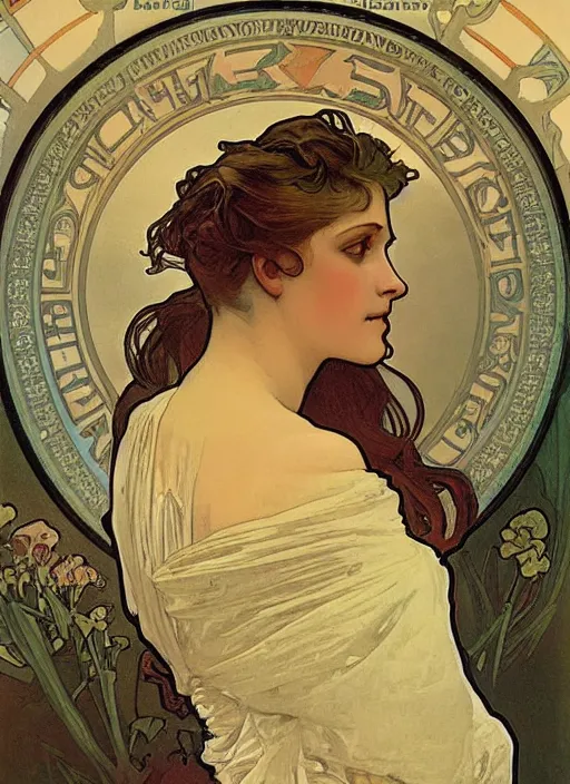 Image similar to a beautiful lady by alphonse mucha, art noveau, detailed