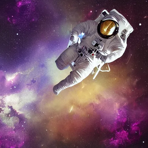 Image similar to portrait of an astronaut floating in a nebula, digital art, detailed