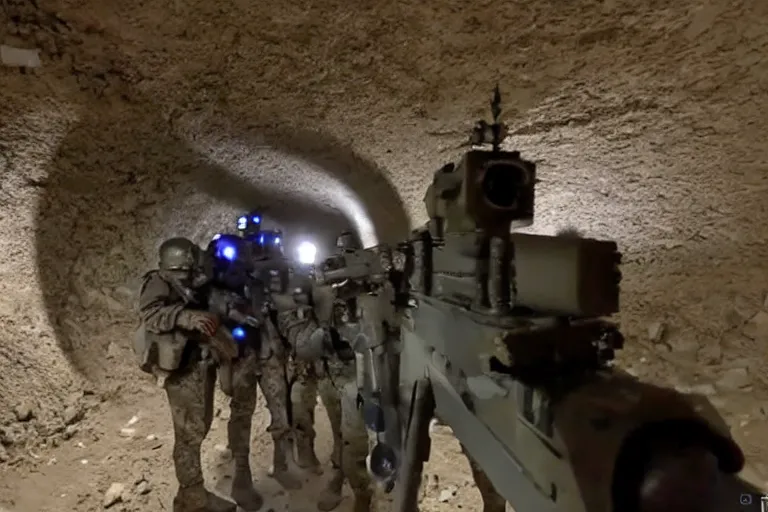 Prompt: gopro footage of a battle between human soldiers and grey aliens with guns in a dark underground tunnel