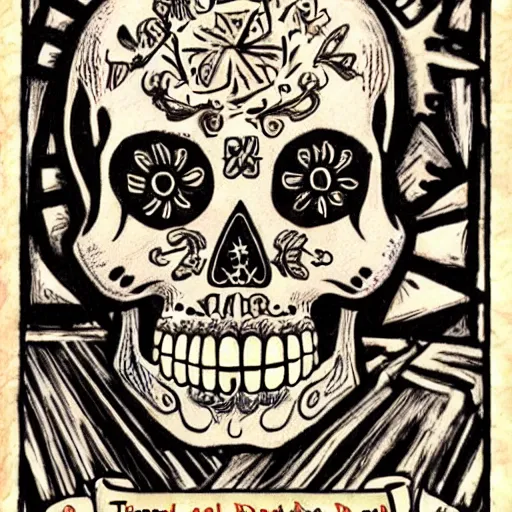 Image similar to haunted, skull, day of the dead, fortune teller, tarot, ouija