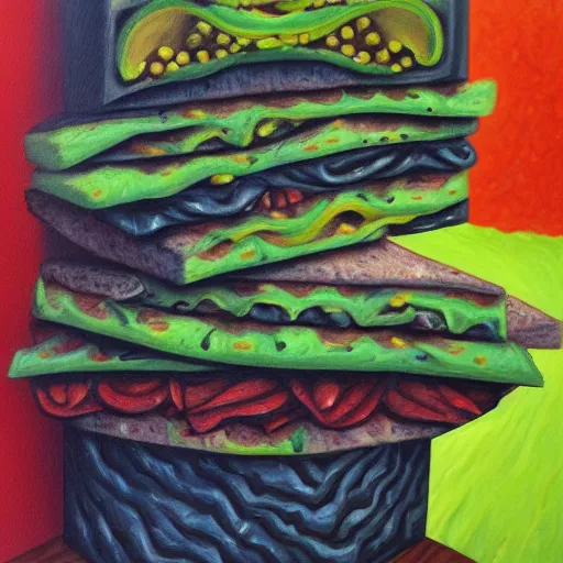 Image similar to a sandwich by h. p. lovecraft, acryl painting, high detail