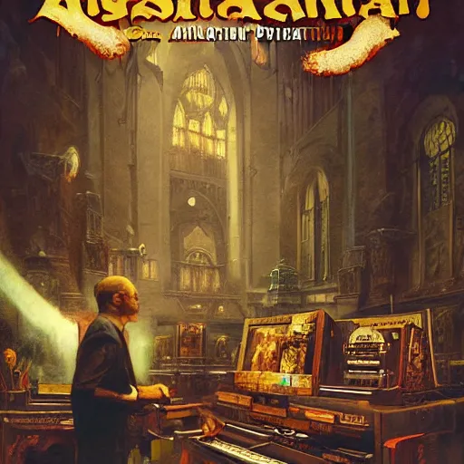 Prompt: The last organ salesman game poster printed on playstation 2 video game box , Artwork by Craig Mullins, cinematic composition