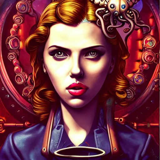 Image similar to lofi underwater bioshock steampunk lovecraft lovecraftian portrait of scarlett johansson, octopus, Pixar style, by Tristan Eaton Stanley Artgerm and Tom Bagshaw.