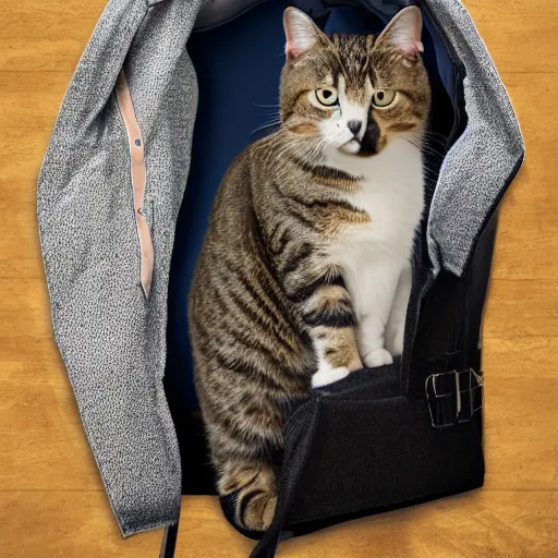 Prompt: yearbook style photo of cat on jacket cowboy