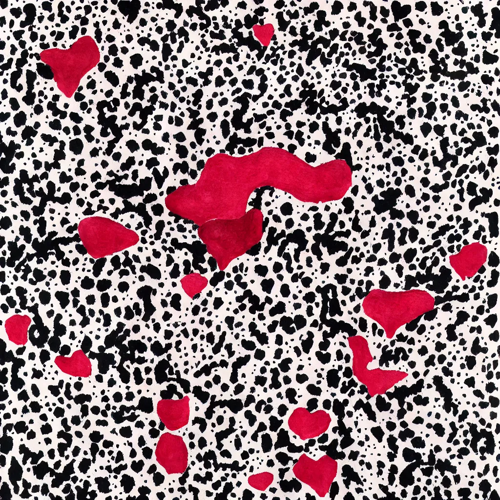 Image similar to camo made of teeth, smiling, abstract, rei kawakubo artwork, cryptic, dots, stipple, lines, splotch, color tearing, pitch bending, color splotches, hearts, dark, ominous, eerie, minimal, points, strawberries, technical, old painting