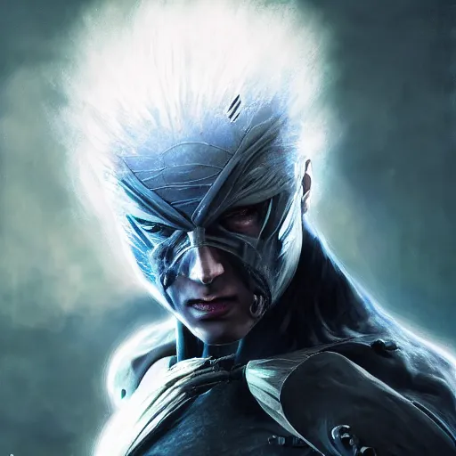 Image similar to hybrid of raiden from mortal kombat, and raiden from metal gear solid. highly detailed surreal vfx portrait, stephen bliss, unreal engine, greg rutkowski, loish, rhads, beeple, makoto shinkai and lois van baarle, ilya kuvshinov, rossdraws, tom bagshaw, alphonse mucha, global illumination, detailed and intricate environment