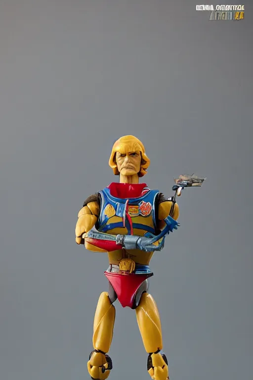 Image similar to 1 9 8 6 kenner action figure, 5 points of articulation, perfect human proportions, sci fi, 8 k resolution, high detail, front view, t - pose, space, star, he - man, gi joe, he man, warhammer 4 0 0 0