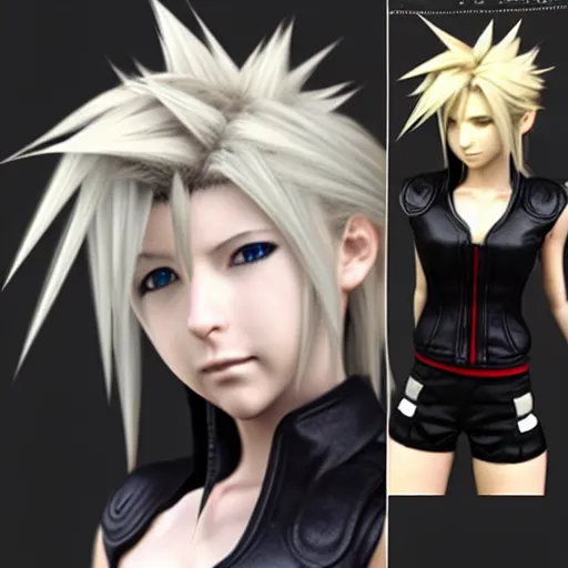 Image similar to 3D render, Cloud Strife wearing Tifa Lockheart’s outfit in the style of Final Fantasy VII Advent Children