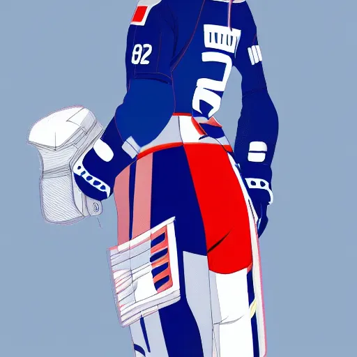 Prompt: cute anime girl ice hockey player, wearing a light futuristic habs jersey, blue white and red color blocking, character concept exploration, akira, ghost in the shell, outfit designs, trending on artstation, photorealistic, 8k