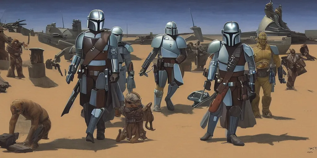 Image similar to Mandalorian concept art by Ralph McQuarrie