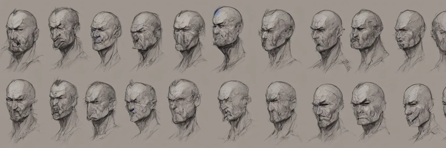 Image similar to character faces, realistic lars von trier face, character sheet, fine details, concept design, contrast, kim jung gi, greg rutkowski and da vinci, trending on artstation, 8 k, emotional, face turnaround, front view, back view, side view, ultra wide angle