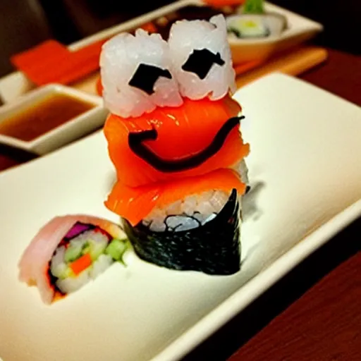 Image similar to sushi with an evil face