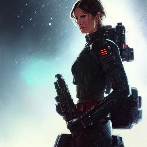 Image similar to portrait of a woman by greg rutkowski, grand jedi master jaina solo, star wars expanded universe, she is about 6 0 years old, wearing the tactical gear of the galactic alliance, highly detailed portrait, digital painting, artstation, concept art, smooth, sharp foccus ilustration, artstation hq