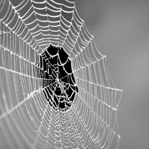 Prompt: an intricate cobweb on black background, macro