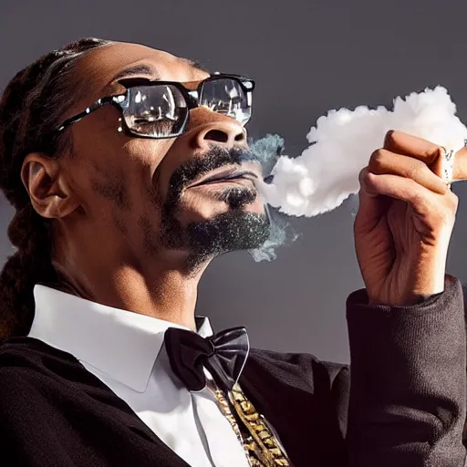 Image similar to snoop dogg exhaling a smoke cloud in the shape of snoop dogg