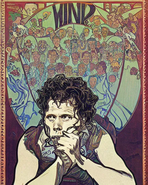 Image similar to Tom Waits by Rick Griffin Roland Topor Alphonse Mucha Will Eisner