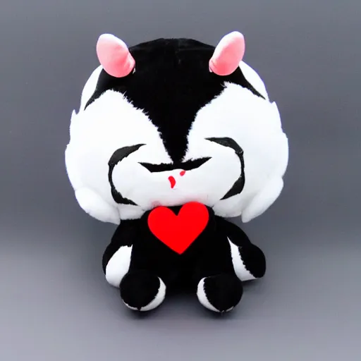 Image similar to cute fumo chibi plush prank imp, black and white with red hearts, soft shadow, vray