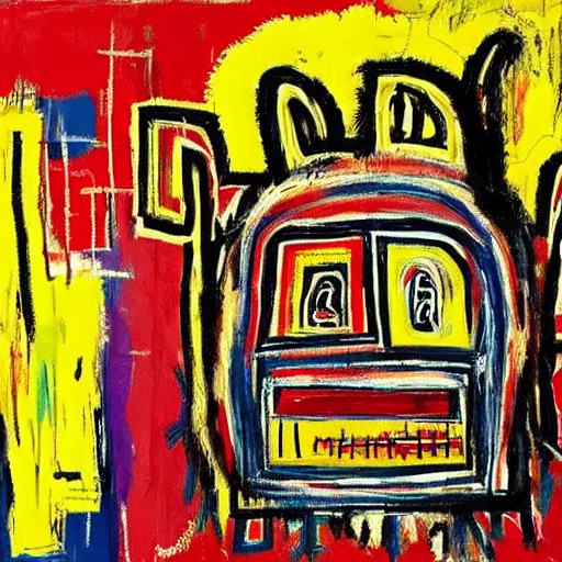 Prompt: “pig, neo-expressionist style, by Jean-Michel Basquiat”