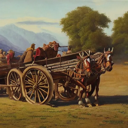 Image similar to long wagon train, western art