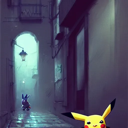 Image similar to pikachu mugging people in a back alley, art by greg rutkowski, intricate, elegant, highly detailed, smooth, sharp focus, artstation