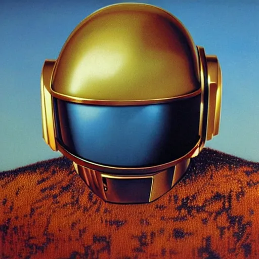 Prompt: album art beautiful portrait of daft punk's electroma, daft punk wearing leather jackets, standing together in a desolate wasteland, painted by zdzislaw beksinski